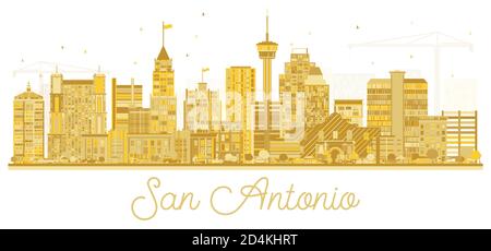 San Antonio Texas USA City Skyline Silhouette mit goldenen Gebäuden isoliert auf Weiß. Vektorgrafik. Stock Vektor