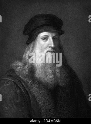 Leonardo da Vinci (1452-1519), italienischer Universalgelehrter der Hochrenaissance, gilt weithin als einer der größten Maler aller Zeiten. Stockfoto