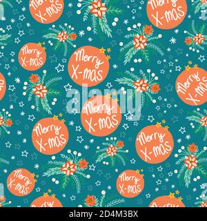 Weihnachten Blume nahtlose Vektor-Muster nahtlos. Wiederholende Weihnachten Hintergrund mit Weihnachtsstern Blumen und Sterne blau grün rot. Für Geschenkpapier verwenden Stock Vektor