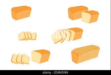 Satz von Scheiben Toast Brot Symbole. Vektorgrafik isoliert auf weißem Hintergrund. Baguette, Laib, Weißbrot. Stock Vektor