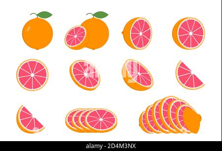 Set von isolierten Grapefruits. Realistisches Zitrusbild. 3d-Vektor Stock Vektor