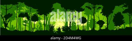 Wald Silhouette Laub. Vektor. Sommerlandschaft. Dschungel. Stockfoto