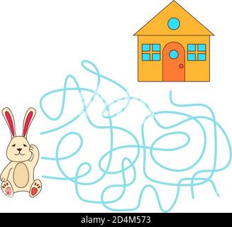 Maze Spiel, Bildung Spiel für children.The Kaninchen sucht nach dem Haus. Stock Vektor