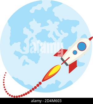 Rakete fliegen rund um Vollmond Nacht Satelliten Symbol Vektor Illustrationsdesign Stock Vektor