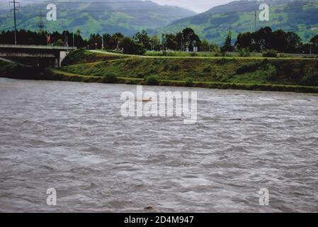 Überschwemmt rhein in Liechtenstein und der Schweiz nach ein paar Schwere Regentage 30.8.2020 Stockfoto