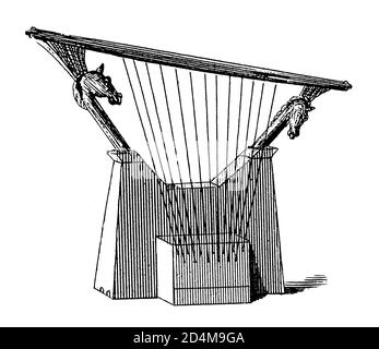 Stich des Musikinstruments aus dem 19. Jahrhundert aus dem alten Ägypten. Veröffentlicht in Systematischer Bilder-Atlas zum Conversations-Lexikon, Ikonographische E Stockfoto