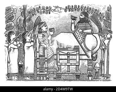 Antike Gravur von Sennacherib, assyrischer König. Illustration erschienen in Systematischer Bilder-Atlas zum Conversations-Lexikon, Ikonographische Ency Stockfoto