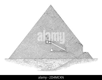 Antike Illustration des Abschnitts der Cheops-Pyramide. Veröffentlicht in Systematischer Bilder-Atlas zum Conversations-Lexikon, Ikonographische Encyklop Stockfoto