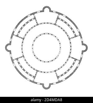 Antike Illustration eines Grundrisses von Santo Stefano Rotondo aus dem 19. Jahrhundert. Veröffentlicht in Systematischer Bilder-Atlas zum Conversations-Lexikon, Ikonog Stockfoto
