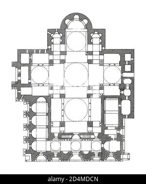 Antike Illustration des Grundrisses der Markusbasilika aus dem 19. Jahrhundert in Venedig, Italien. Veröffentlicht in Systematischer Bilder-Atlas zum Conversations-Lex Stockfoto