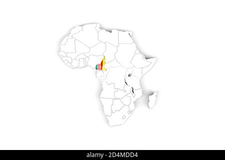 Afrika 3d Karte mit markierten Grenzen - Kamerun Gebiet markiert Mit Kamerun Flagge - isoliert auf weißem Hintergrund - 3D Abbildung Stockfoto