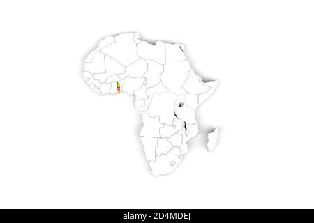 Afrika 3d Karte mit markierten Grenzen - Togo Gebiet markiert Mit Togo Flagge - isoliert auf weißem Hintergrund - 3D Abbildung Stockfoto