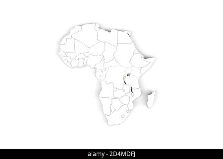 Afrika 3d Karte mit markierten Grenzen - Burundi Gebiet markiert Mit Burundi Flagge - isoliert auf weißem Hintergrund - 3D Abbildung Stockfoto
