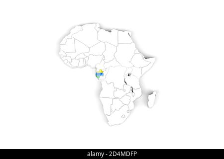 Afrika 3d Karte mit markierten Grenzen - Gabun Gebiet markiert Mit Gabun-Flagge - isoliert auf weißem Hintergrund - 3D Abbildung Stockfoto