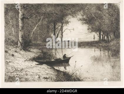 Radierung mit Monotypdruck in schwarzer Tinte auf Elfenbein gelegt Papier Stockfoto