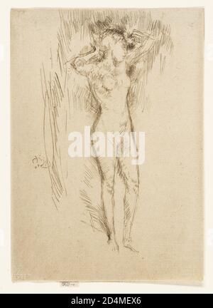 Radierung mit Trockenpunkt in schwarzer Tinte auf cremefarbenem Papier Stockfoto