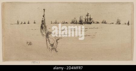 Ätzung und Trockenpunkt in schwarzer Tinte auf cremefarbenem Papier Stockfoto