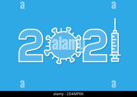 Hopfen für einen Impfstoff, um die Coronavirus-Epidemie im neuen Jahr 2021 zu stoppen. Frohes neues Jahr 2021 Grußkarte mit medizinischen Thema. Stock Vektor