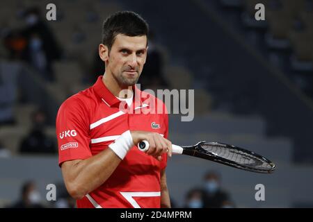 OvakDJOKOVIC (SRB) während der Roland Garros 2020, Grand Slam Tennisturnier, am 9. Oktober 2020 im Roland Garros Stadion in Paris, Frankreich - Foto Stockfoto