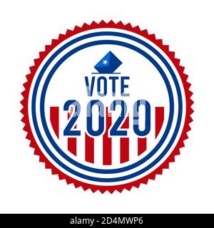 2020 Wahlabzeichen Der Präsidentschaftswahl. USA Patriotische Sterne und Streifen. Vereinigte Staaten von Amerika Demokratische oder republikanische Präsident Partei Unterstützung Pin Stock Vektor