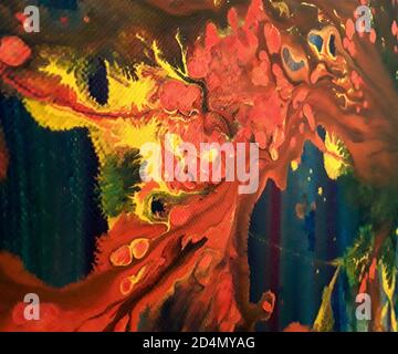 Abstrakte Acrylmalerei. Handgefertigte Illustration. Gemischte Farben. Ein improvisierter Farbmix.vom Fotografen gemalt. Stockfoto