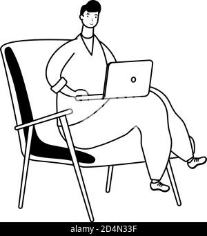 Junger Mann, der in Laptop sitzt in Sofa Vektor-Illustration Design Stock Vektor