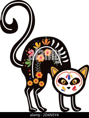 Katze mit mexikanischer Kultur Dekoration flache Stil Symbol Vektor Illustration Design Stock Vektor