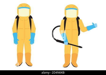 Arbeiter in einem persönlichen gelben Schutzanzug Design. Stock Vektor