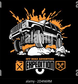 Grand Cherokee - SUV Auto auf schwarz - Elemente für T-Shirt und Emblem - Vektor-Set Stock Vektor