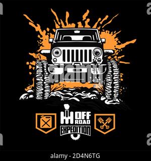 Jeep Wrangler - SUV Auto auf schwarz - Elemente für T-Shirt und Emblem - Vektor-Set Stock Vektor