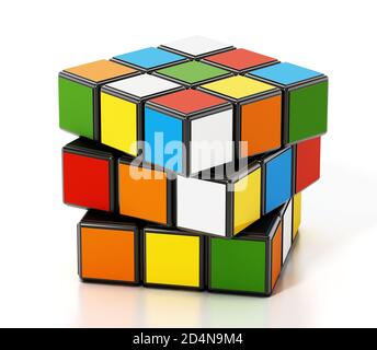 Bunte Puzzle Würfel isoliert auf weißem Hintergrund. 3D-Illustration. Stockfoto
