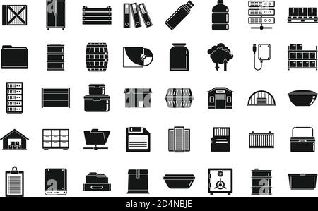 Symbole für Lagerhaus eingestellt. Einfacher Satz von Storage Warehouse Vektor-Symbolen für Web-Design auf weißem Hintergrund Stock Vektor