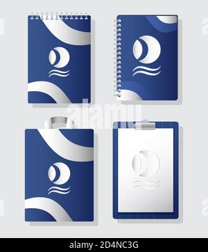 Notebooks und Set Branding Symbole Vektor Illustration Design Stock Vektor