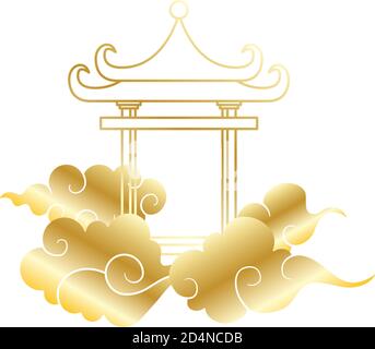 goldene chinesische Turm Säulen Struktur in Wolken Vektor Illustration Design Stock Vektor