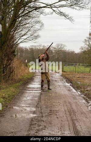 Ziel auf einen Vogel bei einem driven Spiel schießen in Lancashire, England Stockfoto