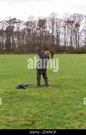 Ziel auf einen Vogel bei einem driven Spiel schießen in Lancashire, England Stockfoto