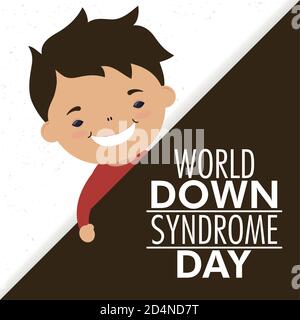 World Down Syndrom Tag Schriftzug mit kleinen Jungen Vektor Illustration Design Stock Vektor