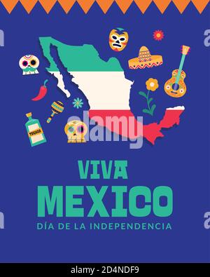 Viva mexico Dia de la independencia mit Kartengestaltung, Kultur Thema Vektor Illustration Stock Vektor