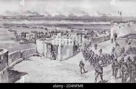 Italienische Truppen landen nach dem Bombardement von Bengasi 1911 Stockfoto