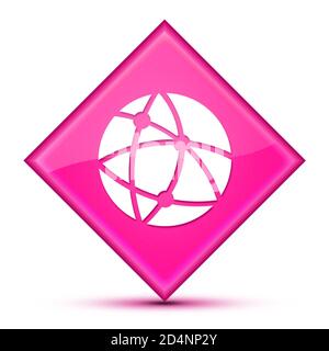 Globale Technologie oder soziale Netzwerk Symbol isoliert auf luxuriösen wellig Rosa Rautenknopf abstrakte Illustration Stockfoto