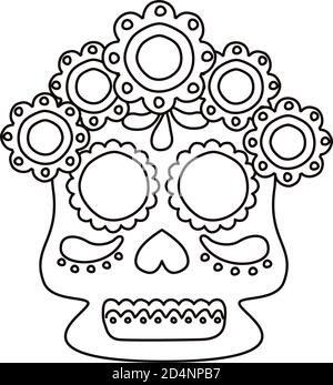 Traditionelle mexikanische Schädel Kopf mit Blumen Linie Stil Symbol Vektor Illustrationsdesign Stock Vektor