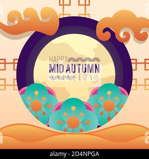 Happy Mitte Herbst Festival Schriftzug in kreisförmigen Rahmen Vektor-Illustration Design Stock Vektor