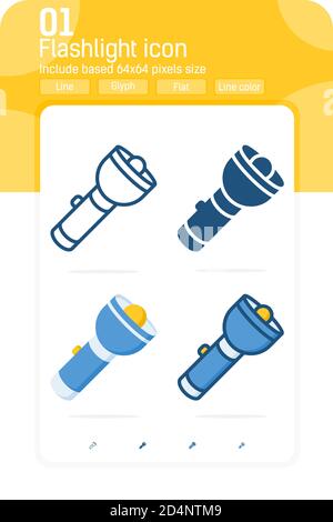 Taschenlampe Vorpreun Symbol mit mehreren Stil isoliert auf weißem Hintergrund. Vektor-Illustration Zeichen Symbol Symbol Design für Websites und mobile Apps Stock Vektor