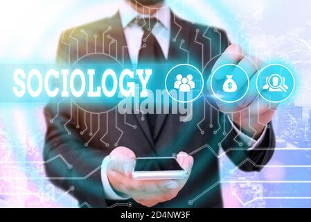 Textschild mit Soziologie. Geschäftsfoto zeigt die wissenschaftliche Analyse einer sozialen Einrichtung als funktionierendes Ganzes Systemadministratorensteuerung Stockfoto