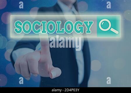 Konzeptuelle Handschrift, die Soziologie zeigt. Konzept bedeutet wissenschaftliche Analyse einer sozialen Institution als funktionierendes Whole Web Suche digital futur Stockfoto