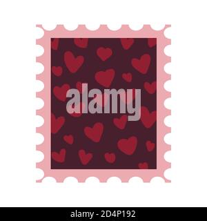 Briefmarke mit Herzen für Valentinstag. Romantische Briefmarke. Vektor-Symbol Illustration in flachen Cartoon-Stil. Isoliert auf weiß für Web, B Stock Vektor