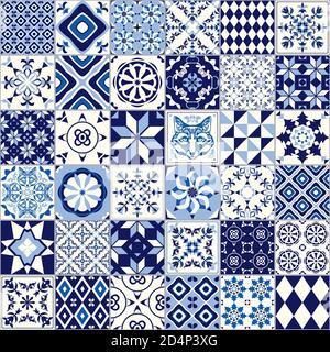 Vektor nahtlose Fliesenmuster. Abstrakter Hintergrund. Keramikfliesen. Indigo blaue Blume Azulejos Dekoration Stock Vektor