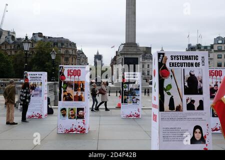 Trafalgar Square, London, Großbritannien. Oktober 2020. Protest auf dem Trafalgar Square gegen Hinrichtungen im Iran. Kredit: Matthew Chattle/Alamy Live Nachrichten Stockfoto