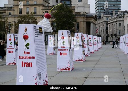 Trafalgar Square, London, Großbritannien. Oktober 2020. Protest auf dem Trafalgar Square gegen Hinrichtungen im Iran. Kredit: Matthew Chattle/Alamy Live Nachrichten Stockfoto