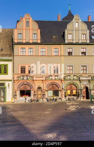 Historisches Theater im Gewölbe Gebäude auf dem Marktplatz von Weimar, Deutschland Stockfoto